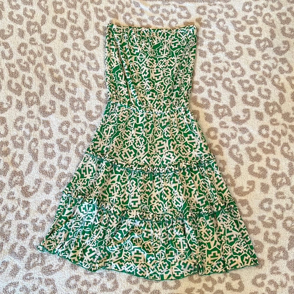 Green, White, Pink Strapless Patterned Dress. Size 6. Diane Von Furstenberg.